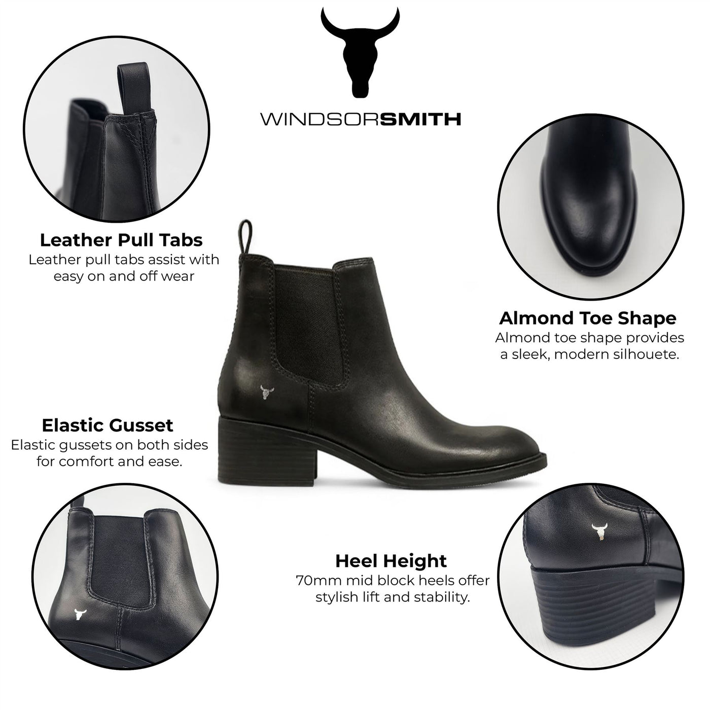 Windsorsmith Schwarze klassische Chelsea-Boots aus Leder - Ersetzen