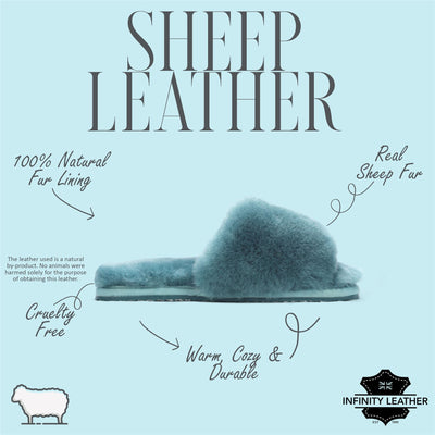 Women's Sheepskin Slippers Teal Warm Winter Fur Sliders - Nordic