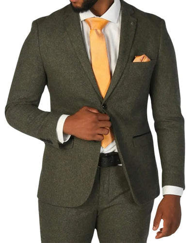 Men's Olive Green Wool Blend Tweed Formal Blazer