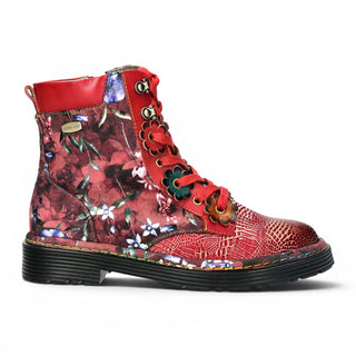 Laura Vita Women's Gothic Victorian Floral Red Leather Lace-Up Boots - Incaso-39
