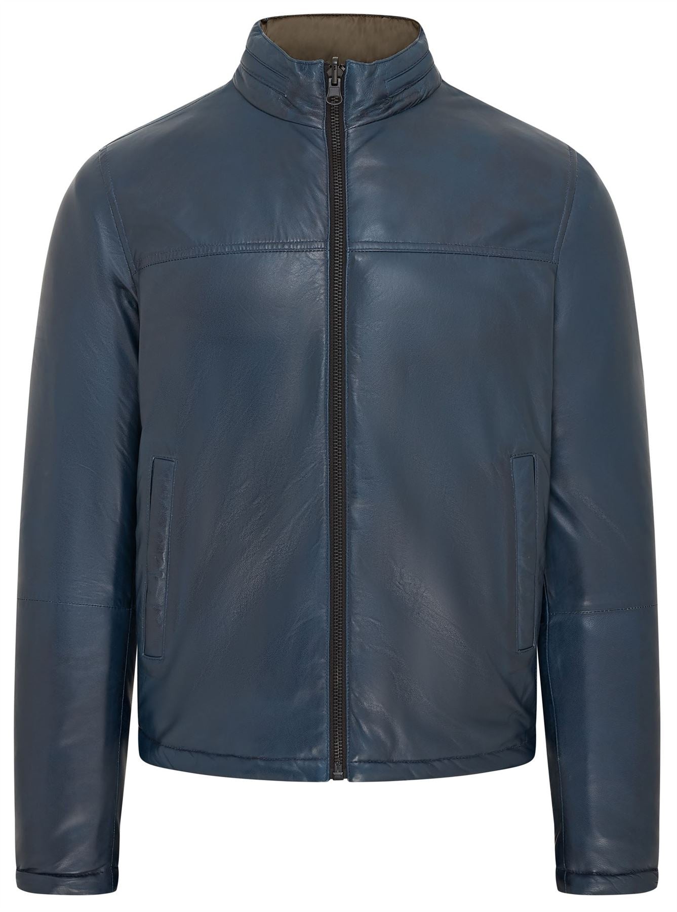 Mens Hooded Reversible Bomber Leather Jacket - Raufoss