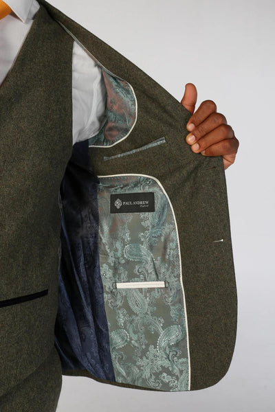 Men's Olive Green Wool Blend Tweed Formal Blazer