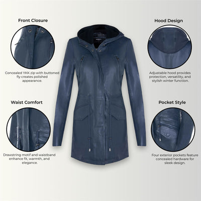Giacca parka con cappuccio in pelle da donna - Bucarest