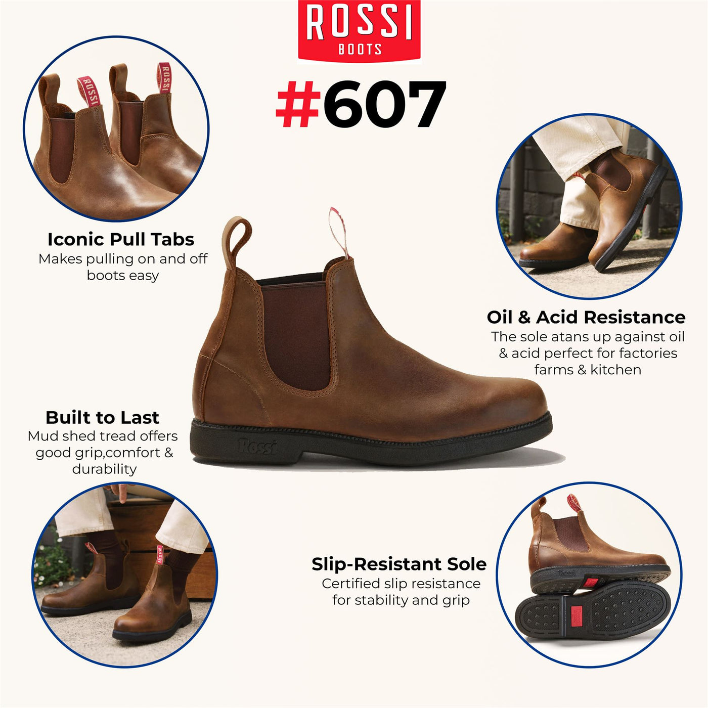 Rossi 607 Booma Tan Leather Chelsea Boots