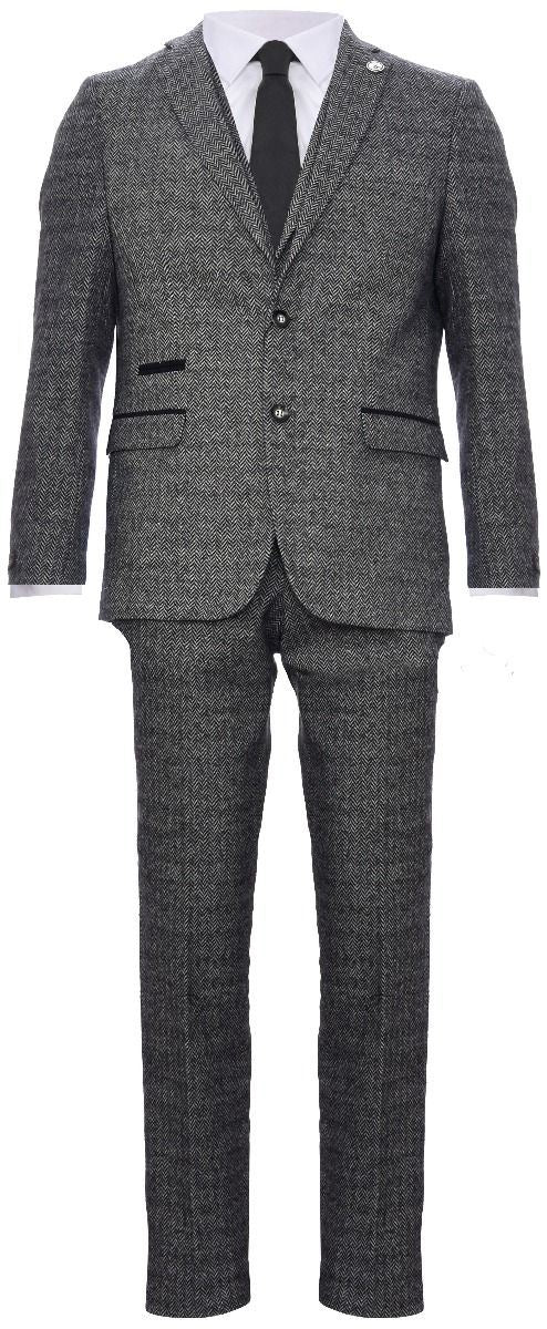 Men's 3 Piece Grey Herringbone Tweed Suit