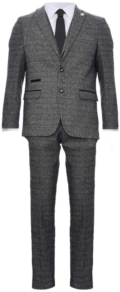 Men's 3 Piece Grey Herringbone Tweed Suit