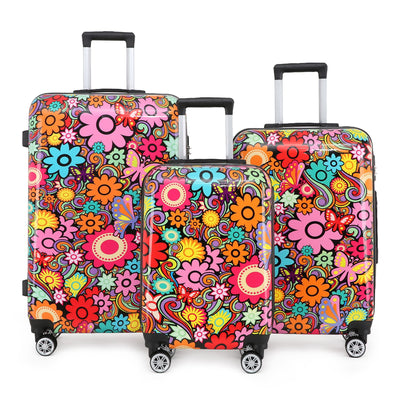 Hardside Shell Suitcase Set Flower Print Luggage Lightweight Cabin Travel Bag