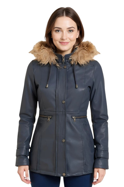 Parka da donna in pelle con cappuccio-Putian