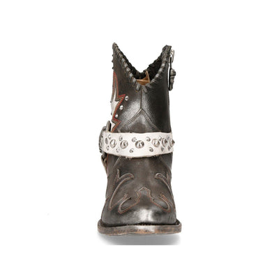 New Rock Grey Leather Pointed Cowboy Boots- WSTM004-S2