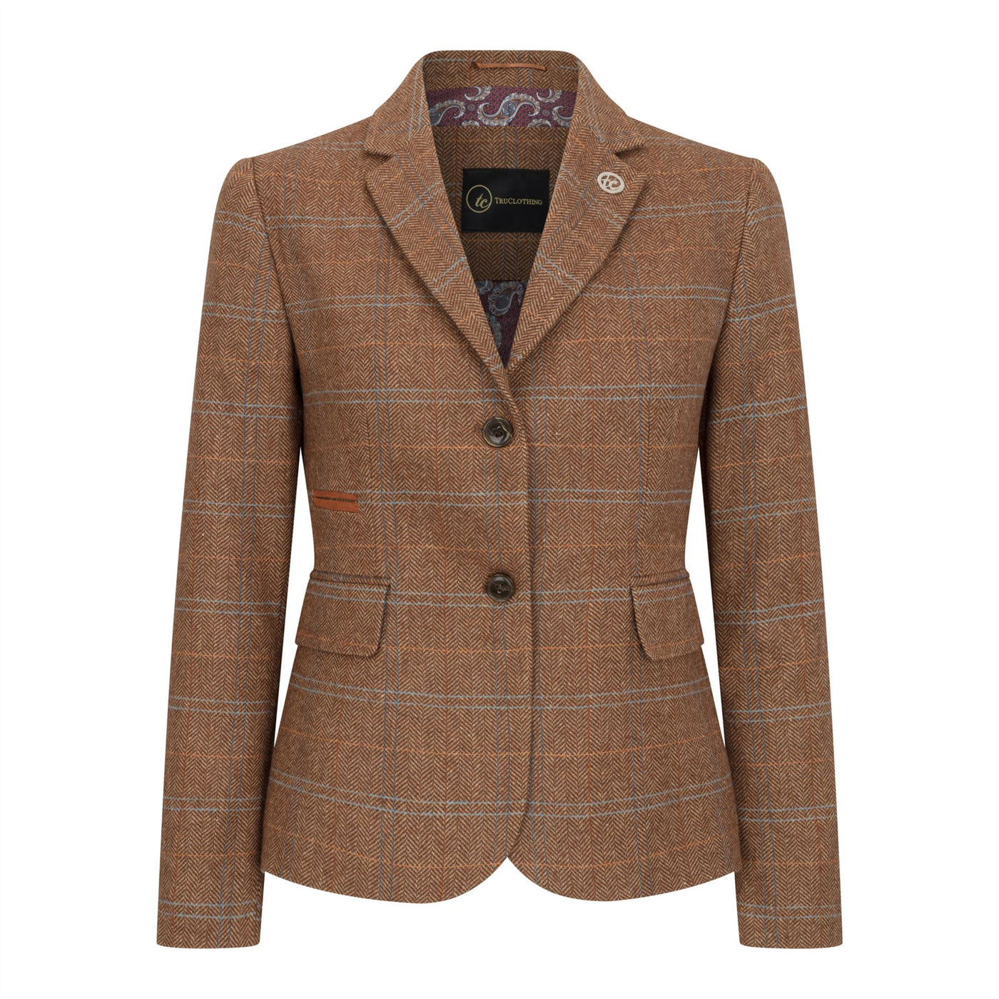 Women's Oak Brown Tailored Fit Tweed Blazer in Herringbone Check