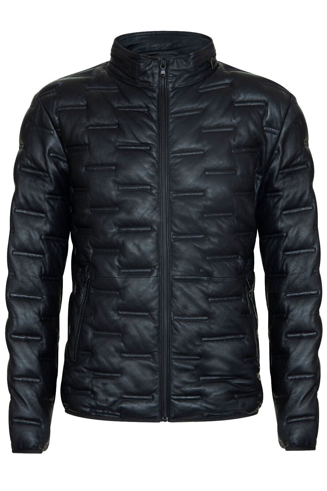 Men's Puffer Quilted Bomber Leather Jacket - Recife