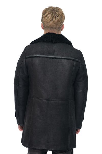 Mens Double Breasted Sheepskin Reefer Coat-Candon