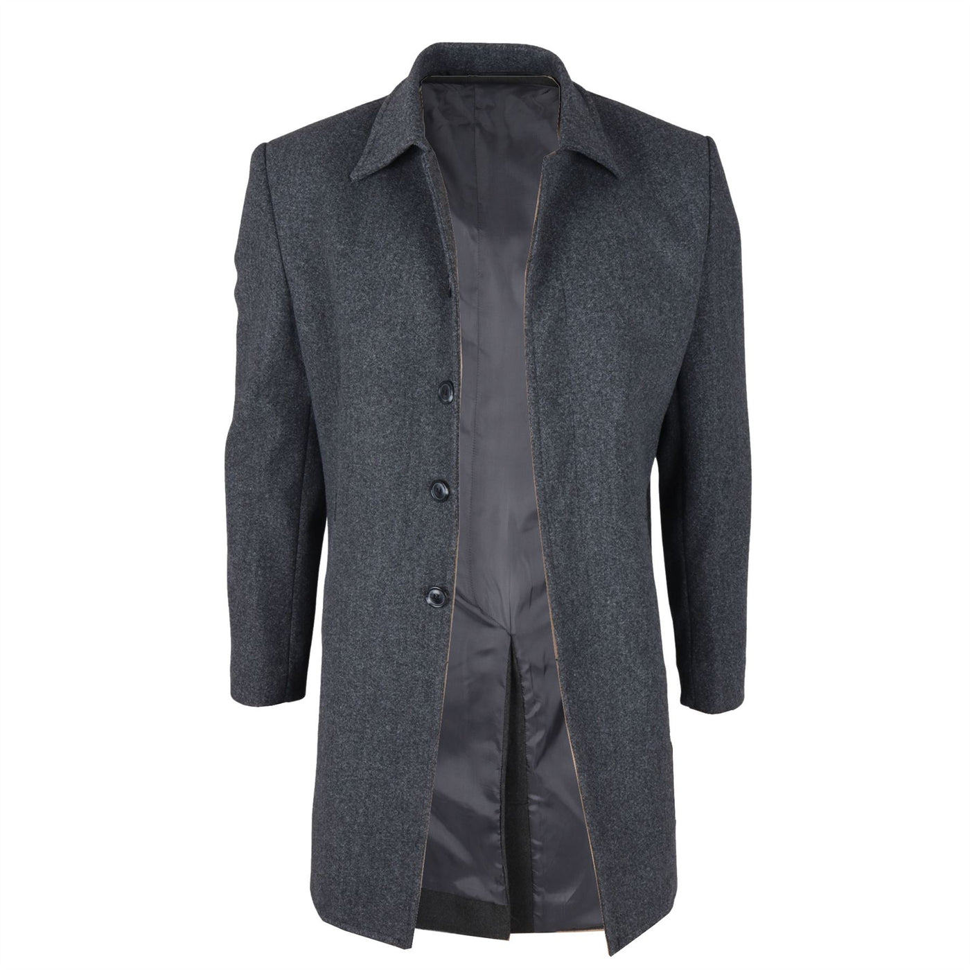 Men's Wool Blend Classic Collar Grey Overcoat