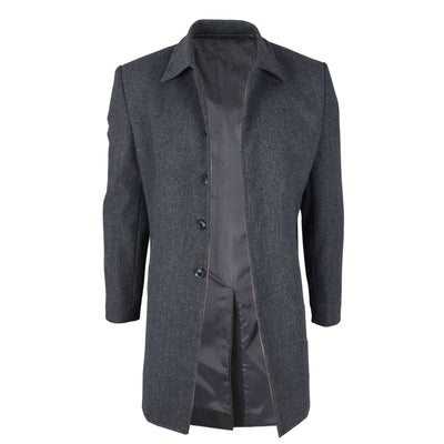 Men's Wool Blend Classic Collar Grey Overcoat