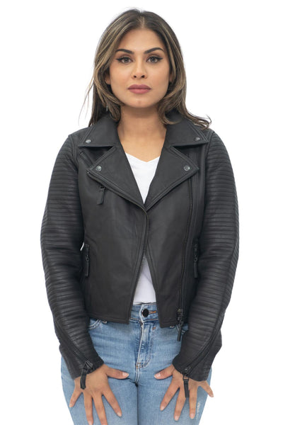 Womens Leather Matt Vintage Brando Biker Jacket-Taipei