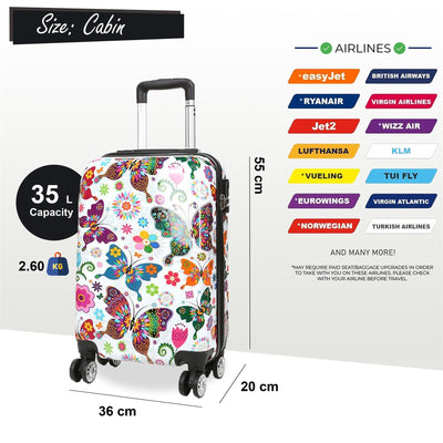 Hard Shell 4 Wheel Suitcase Print Luggage Cabin Travel Bag