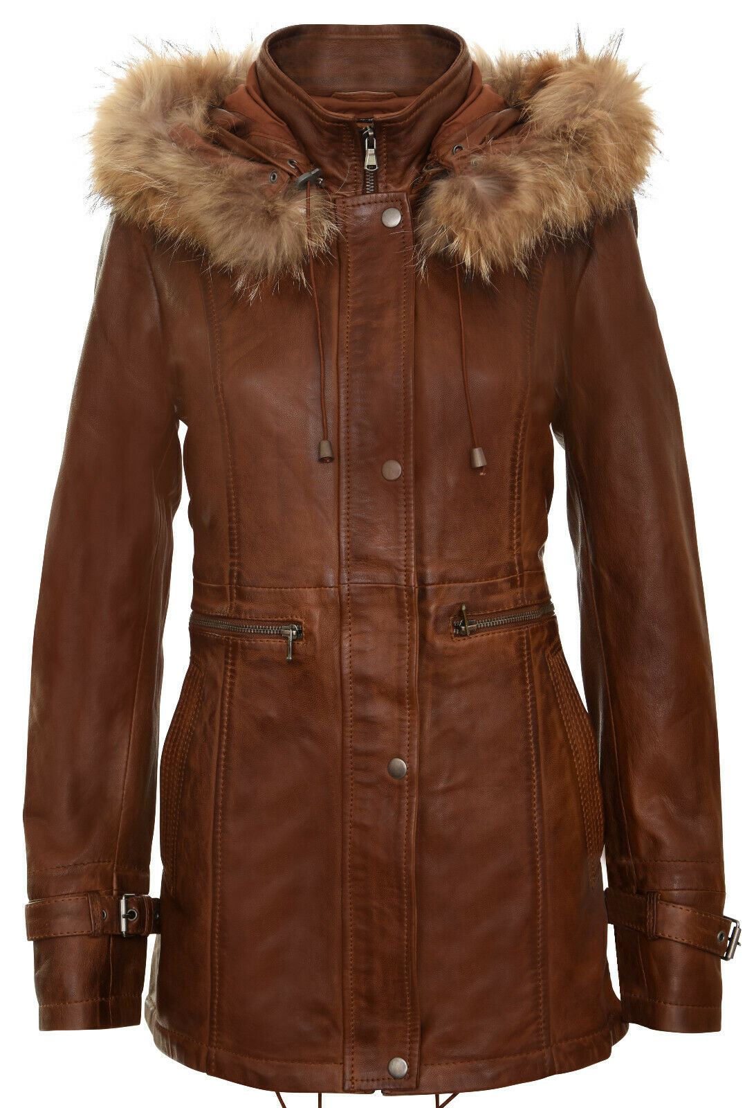 Parka da donna in pelle con cappuccio-Putian