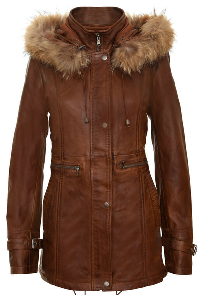 Parka da donna in pelle con cappuccio-Putian
