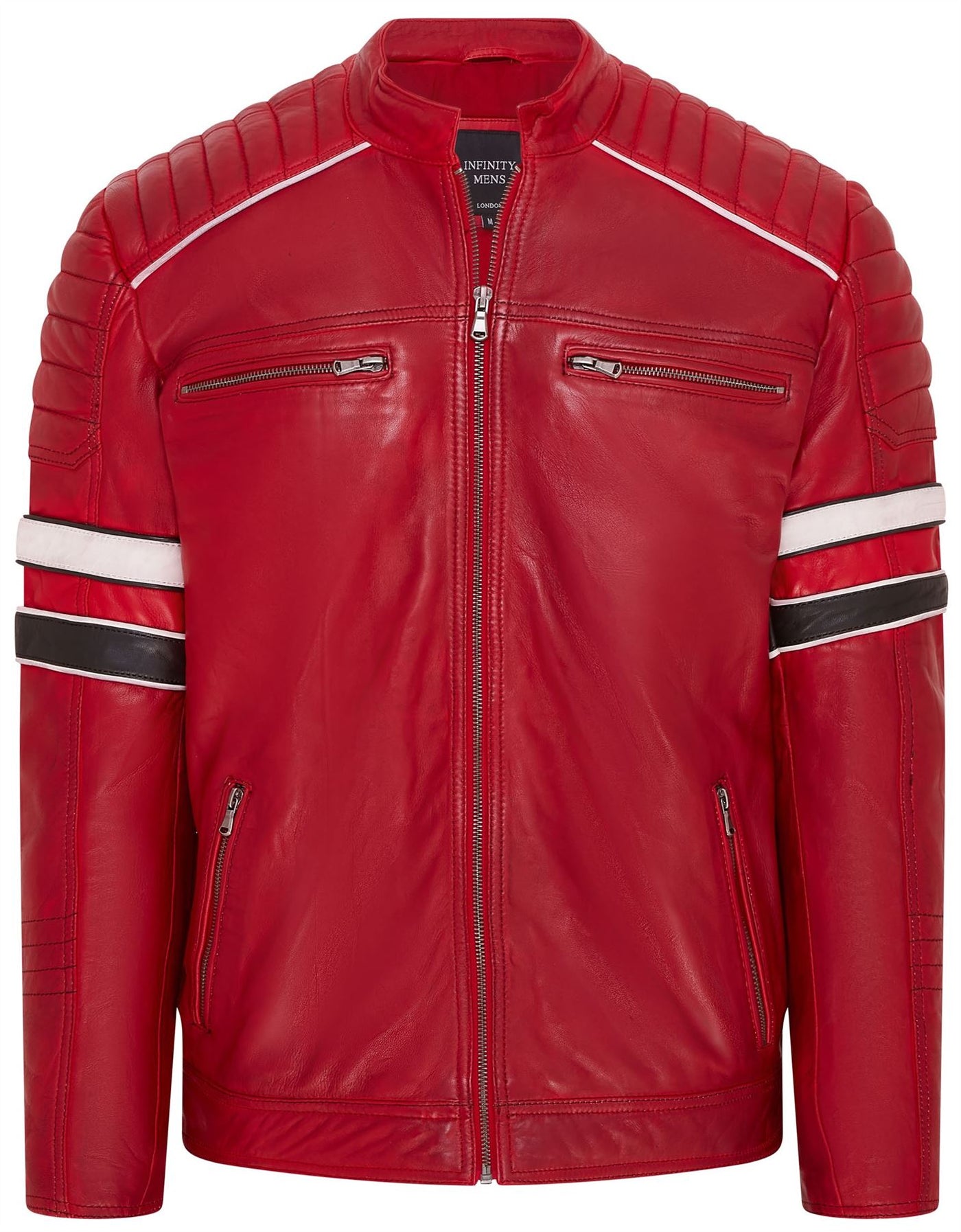 Mens Quilted Leather Biker Racing Jacket- Brevik