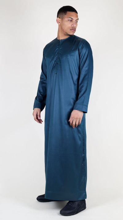 Men's Thobe Robe Satin Emirati Islamic Jubba Eid Slim Fit