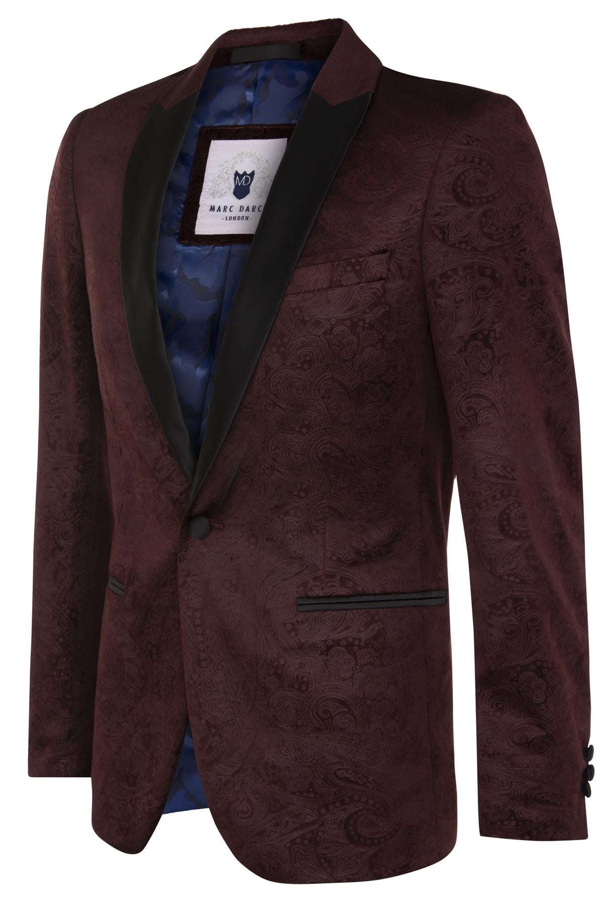 Mens Wine Velvet Paisley Blazer Dinner Jacket