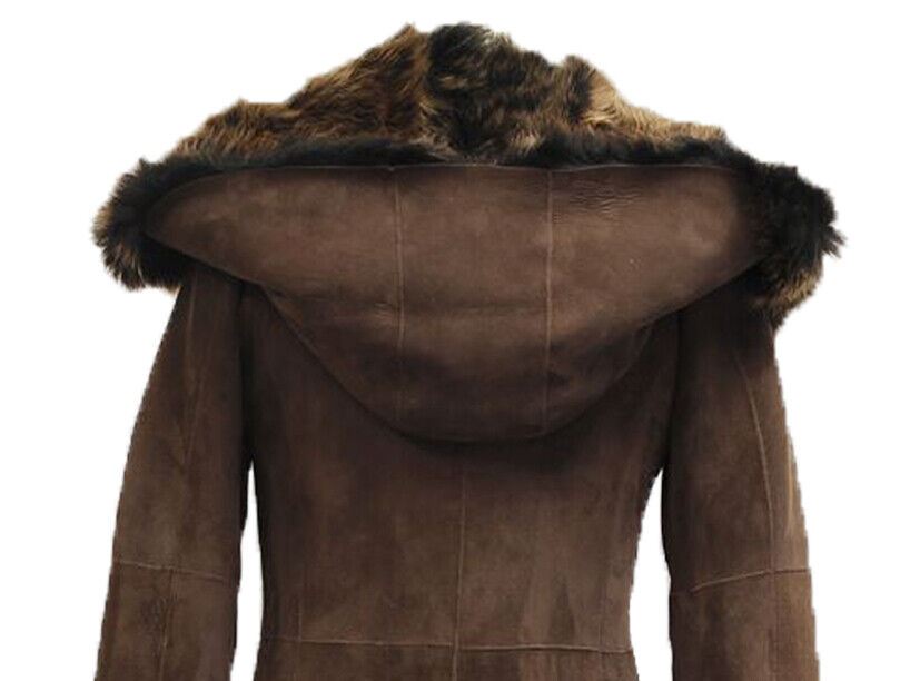 Womens Suede Toscana Sheepskin Hooded Trench Coat Rushden Infinity Leather