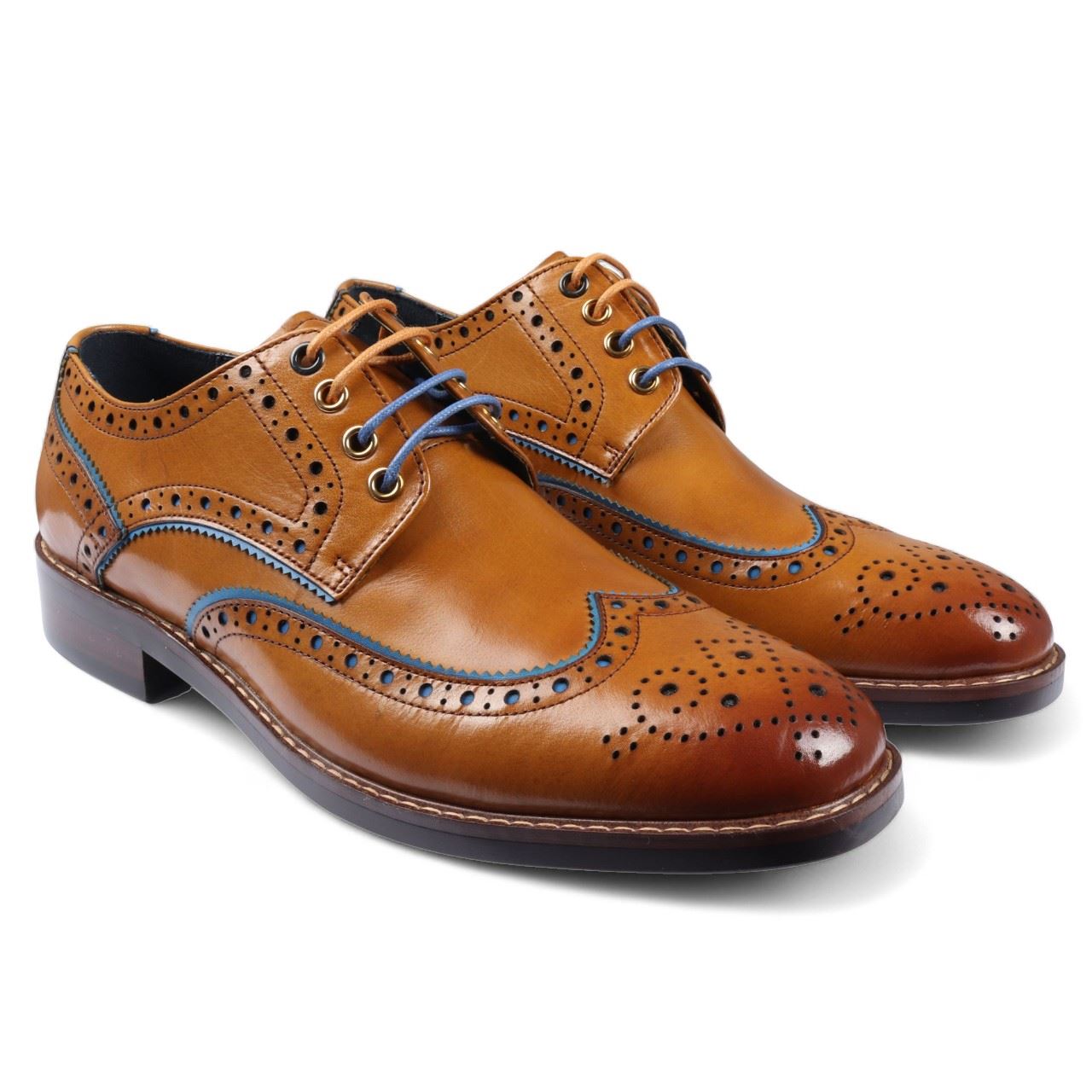 Justin Reess Men's Brown Brogue Leather Dress Shoes- Simon