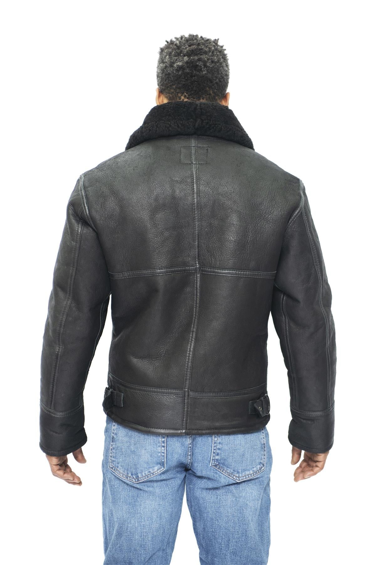 Mens B3 WW2 Leather Sheepskin Aviator Flying Jacket-Hartland