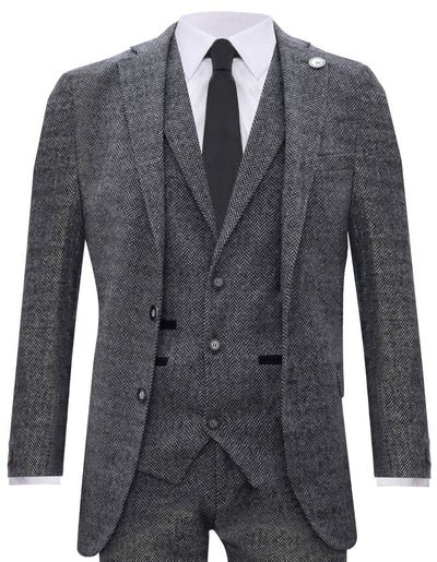 Men's 3 Piece Grey Herringbone Tweed Suit