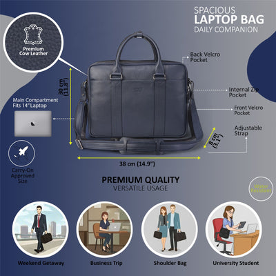 Genuine Leather Laptop Business Briefcase Office Work Travel Bag - Sutton
