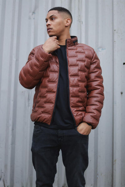 Mens Quilted Puffer Leather Bomber Jacket - Torpoint - Upperclass Fashions 