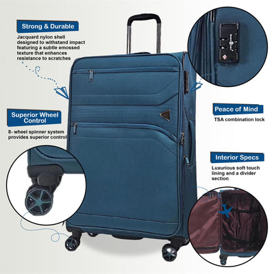 Lightweight Suitcases 8 Wheel Luggage Travel Cases Soft Holiday Bag