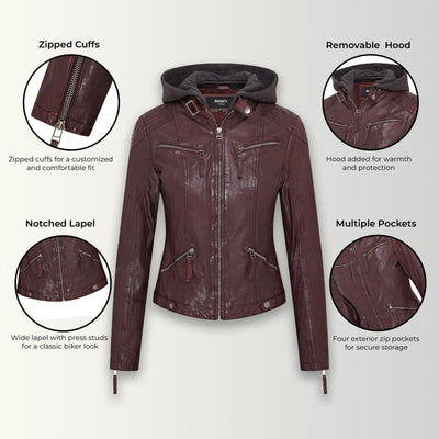 Womens Hooded Classic Biker Jacket - Brazzaville