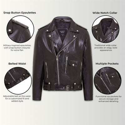 Mens Cow-Hide Biker Brando Jacket - Pargas