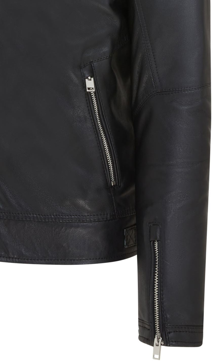 Mens Black Café Racer Biker Leather Jacket - Aniak