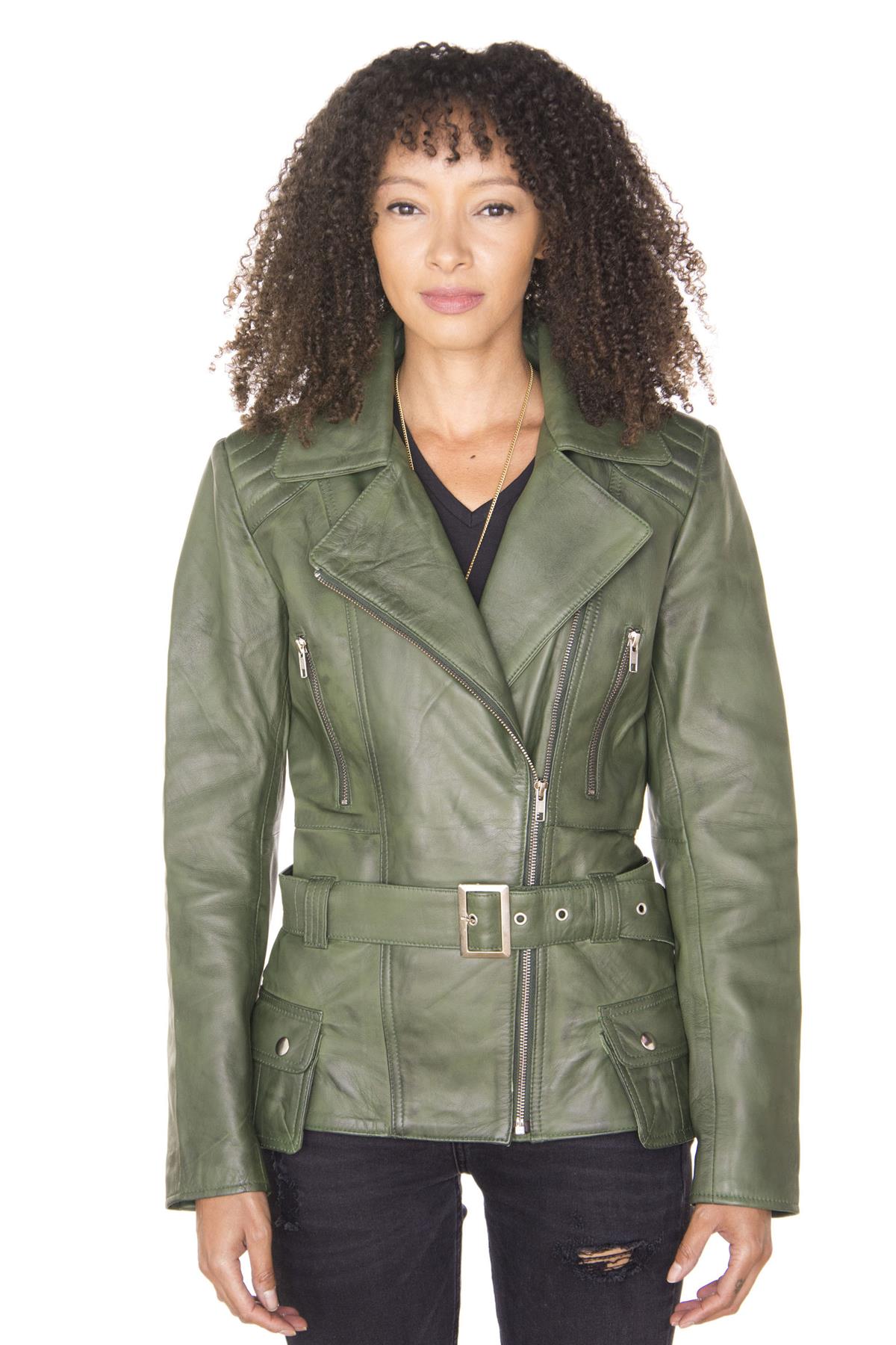 Womens Long Leather Biker Jacket-Quito