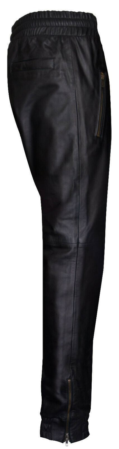 Mens  Leather Jogging Bottoms-Boston