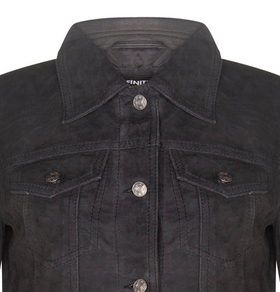 Womens Goat Suede Trucker Jeans Jacket-Astoria