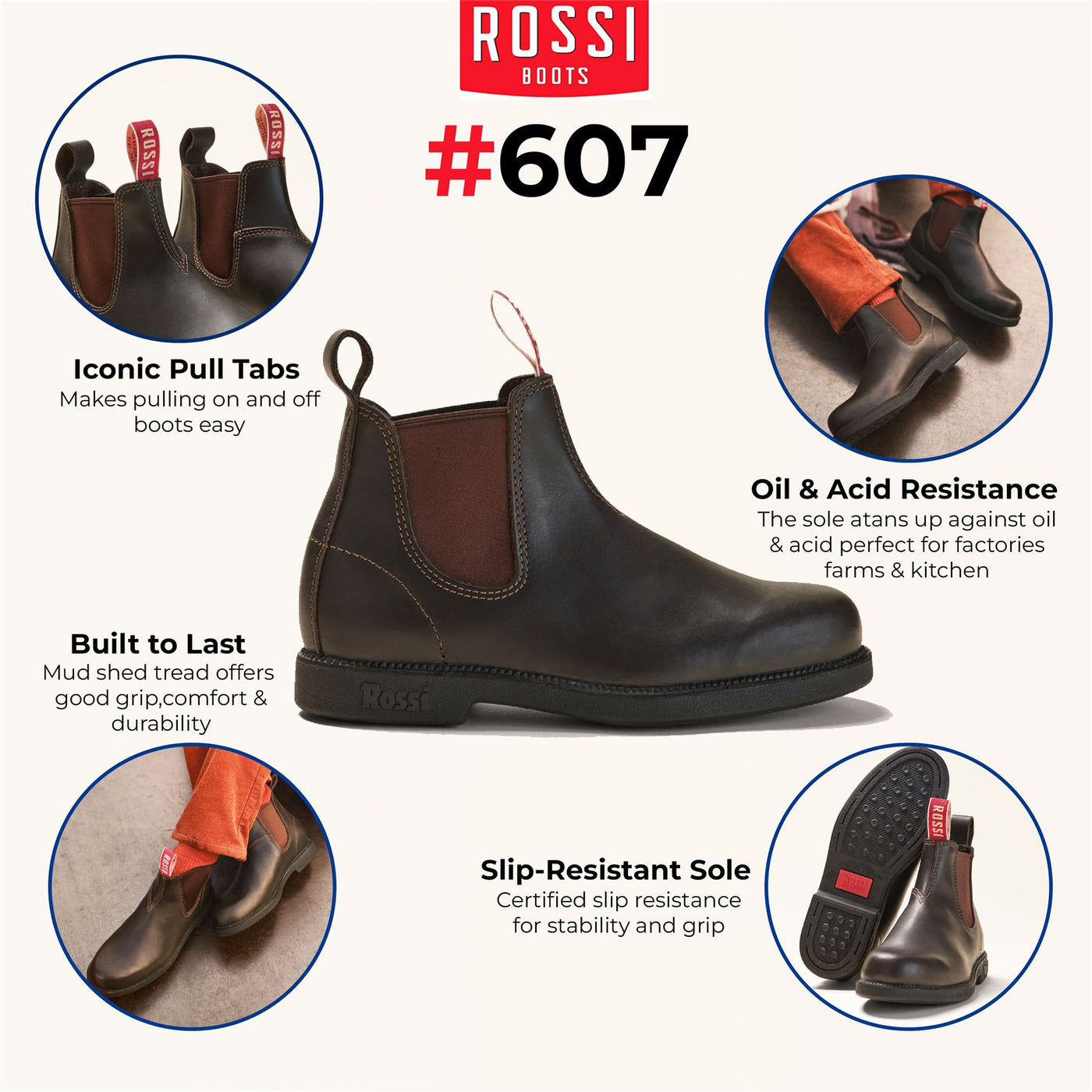 Rossi 607 Booma Brown Leather Chelsea Boots