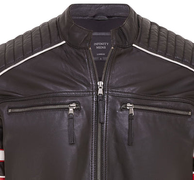 Mens Quilted Leather Biker Racing Jacket- Brevik