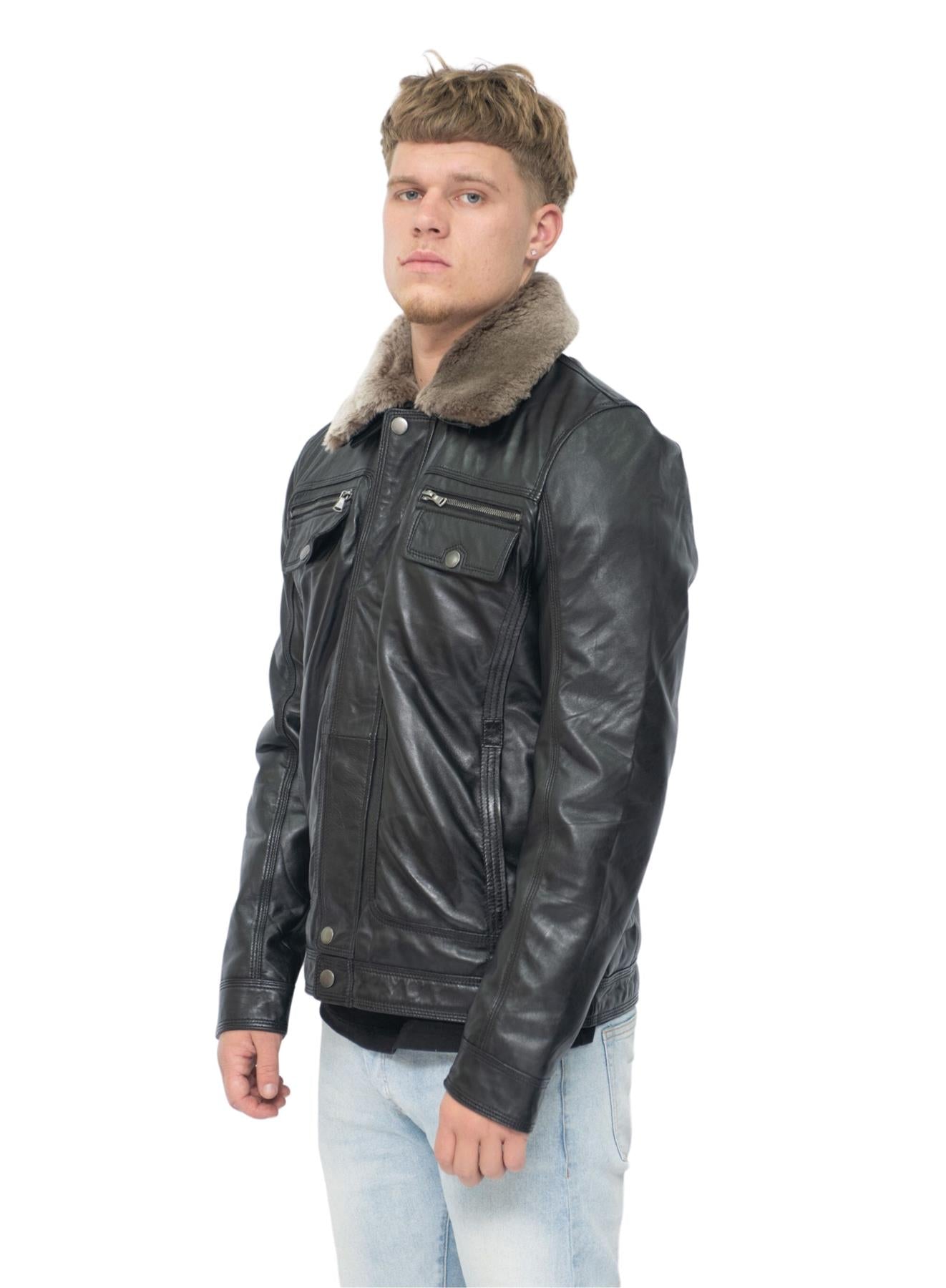 Mens Trucker Shirt Leather Jacket-Galway