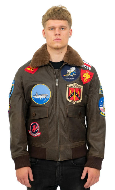 Mens Top Gun A2 Leather Bomber Jacket-San Diego