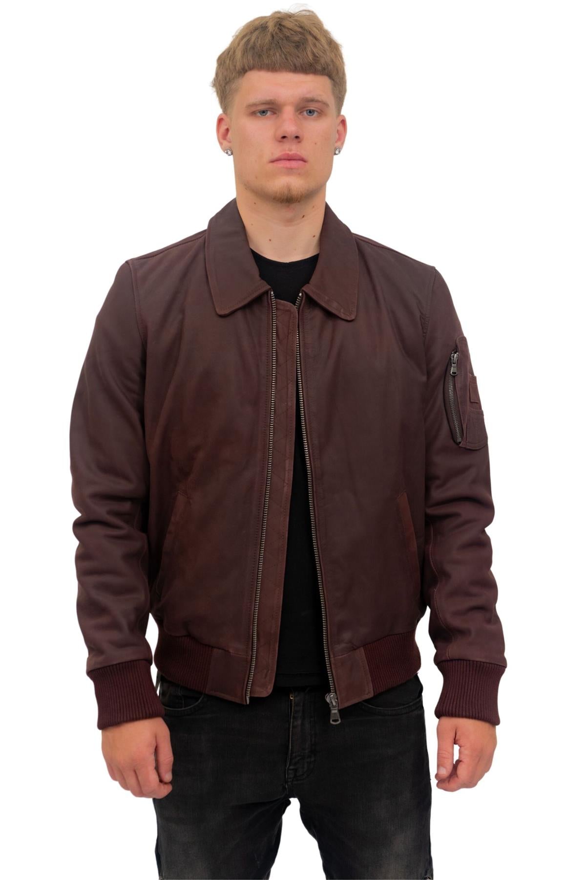 Mens A2 Cowhide Leather Bomber Jacket-Oslo