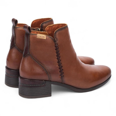 Women's Pikolinos Malaga Cuero Brown Leather Ankle Bootie Zip Mid-Heel Everyday Boots