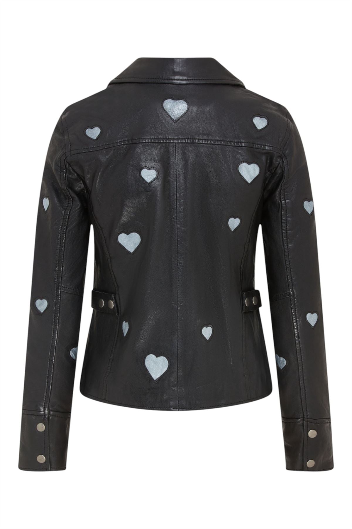 Women’s Black Leather Hearts Biker Jacket  - Wynyard