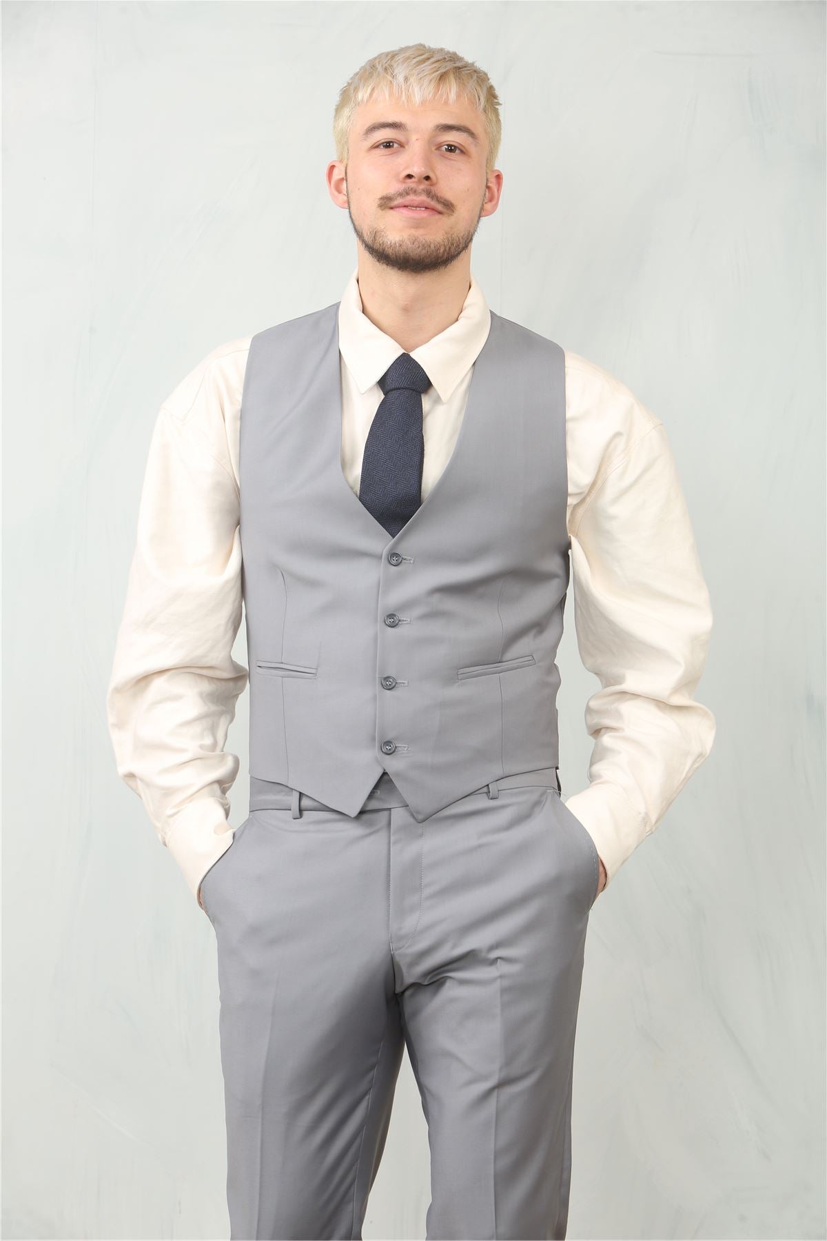 Men's Grey 3 Piece Formal Classic Prom Suit Workwear