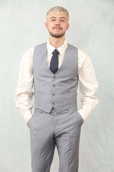 Men's Grey 3 Piece Formal Classic Prom Suit Workwear