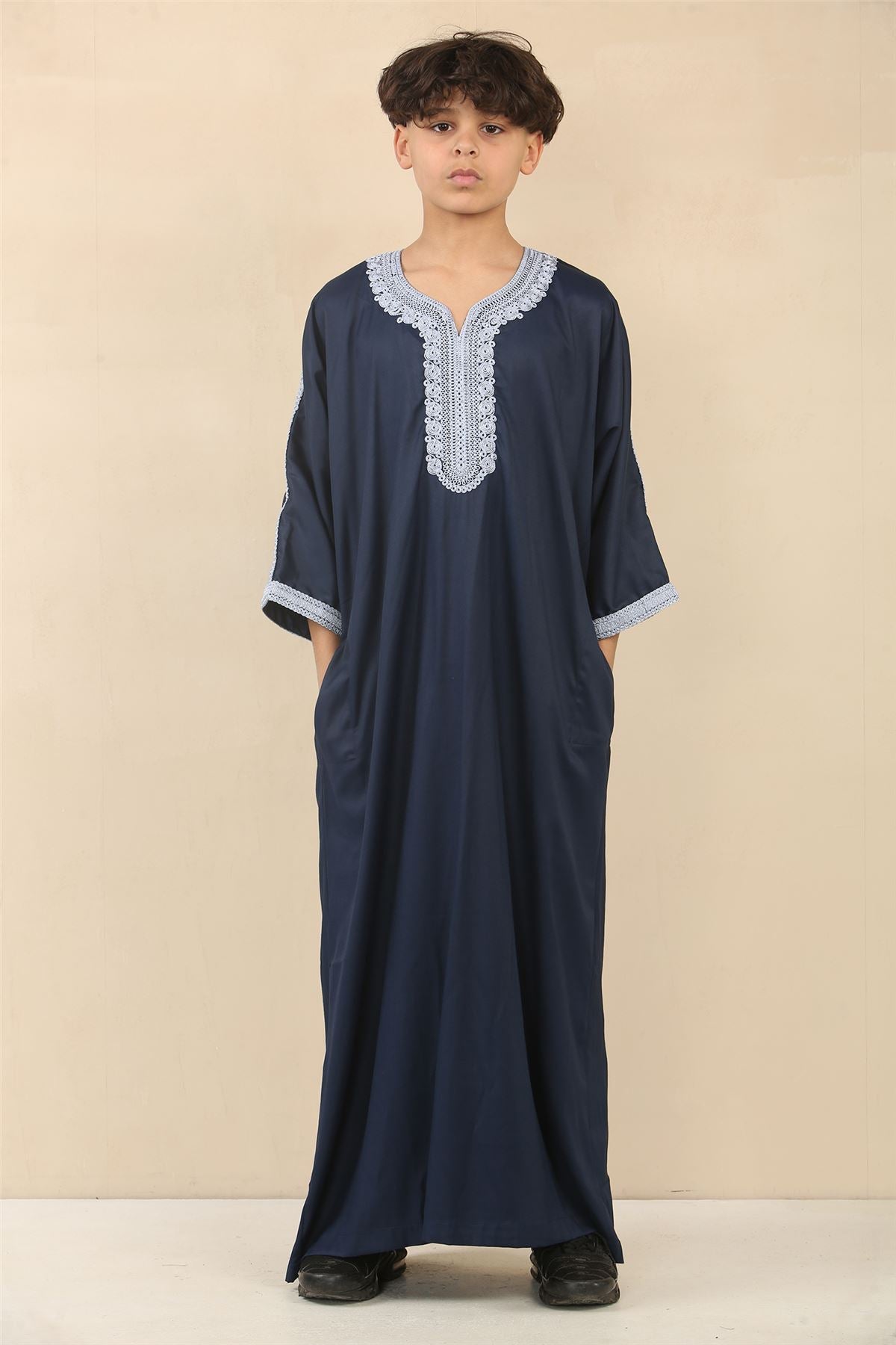 Kid's Boys Blue Moroccan Thobe Jubba Robe Eid Djellaba Gandoura