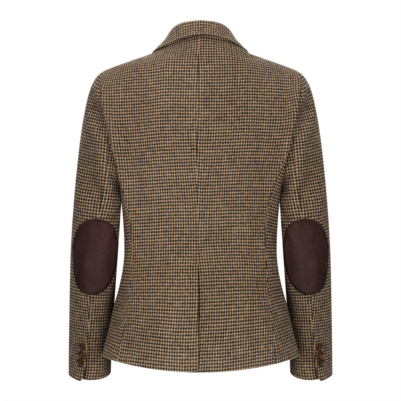 Women's Tailored Brown Dogtooth Wool Blend Tweed Blazer