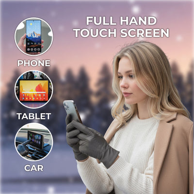 Womens Italian Leather Winter Stitch Line Design Soft Wool Lining Gloves - L-GLV-301